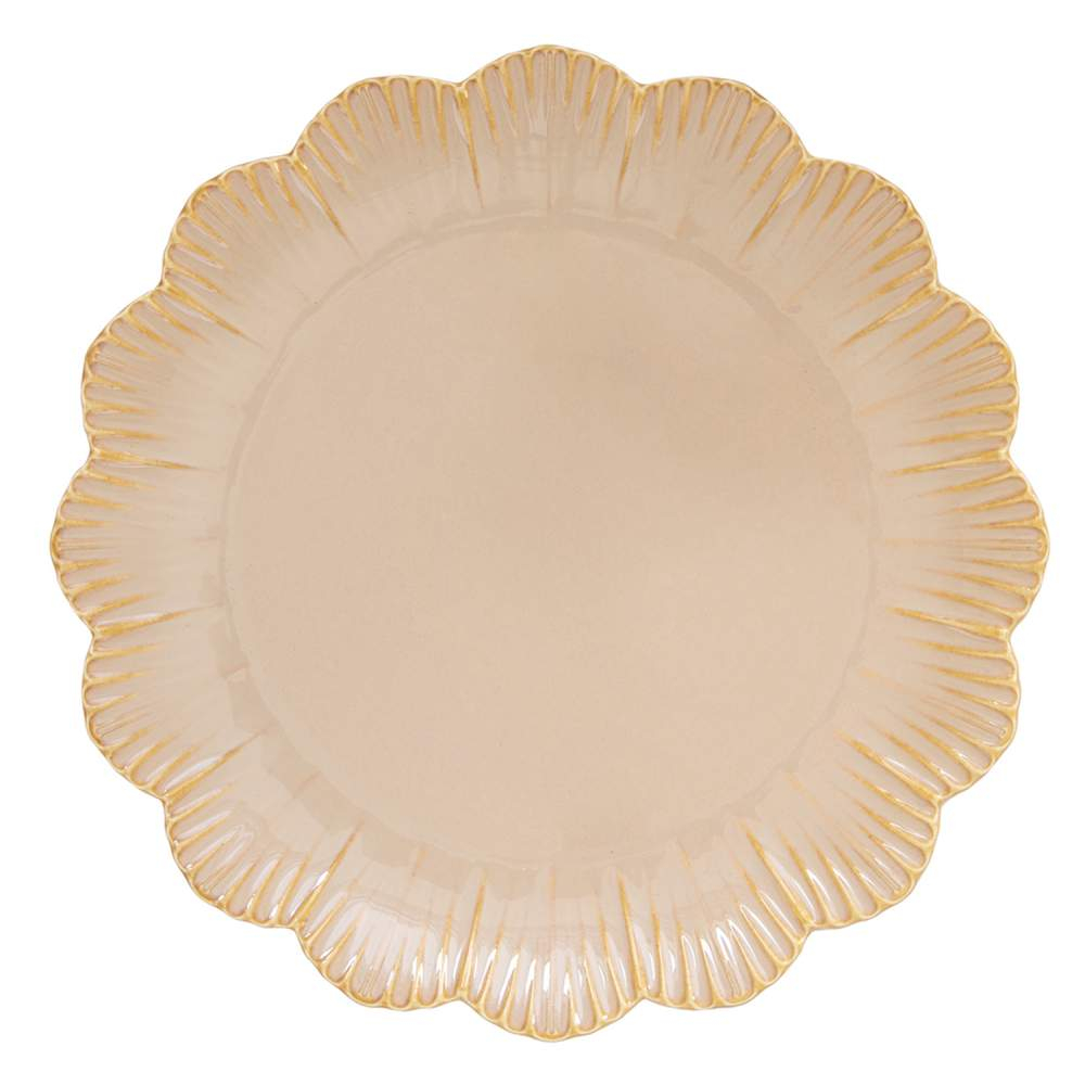 Set Of 6 Dessert Plate Beige Fleuri