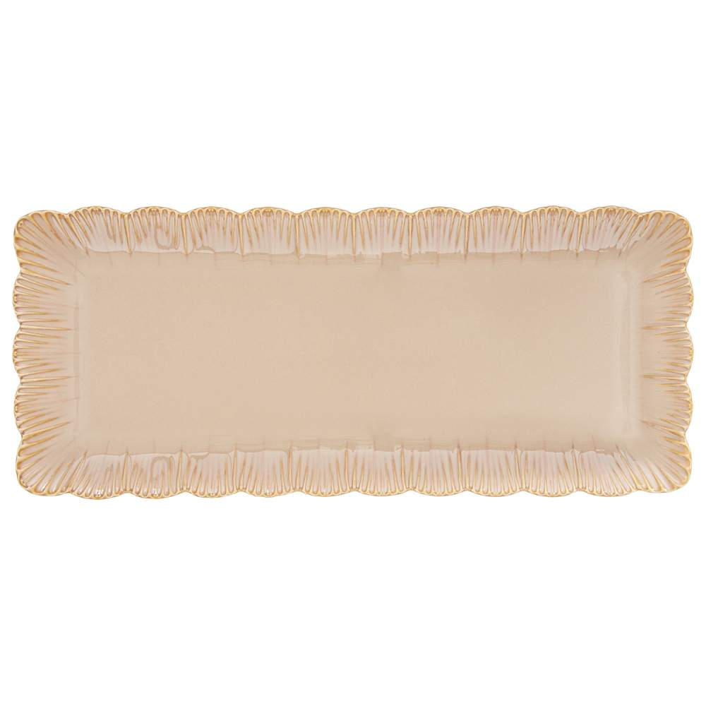 Set Of 4 Serving Plate Beige Fleuri