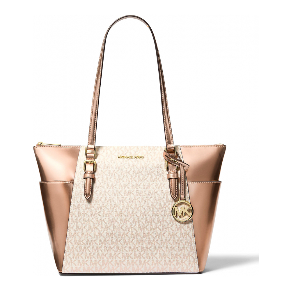 Women's 'Charlotte Large Signature Logo and Metallic Top-Zip' Tote Bag