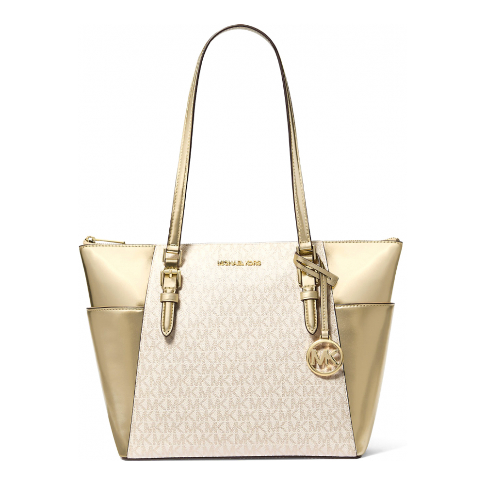 Sac Cabas 'Charlotte Large Signature Logo and Metallic Top-Zip' pour Femmes
