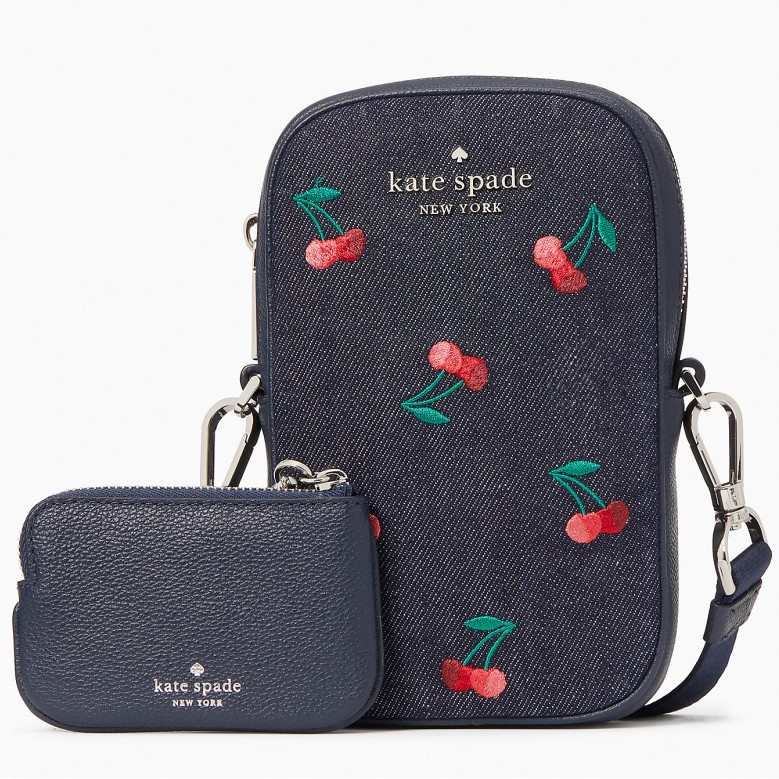 Women's 'Cherry Embroidered Denim Rosie' Crossbody Phone Wallet