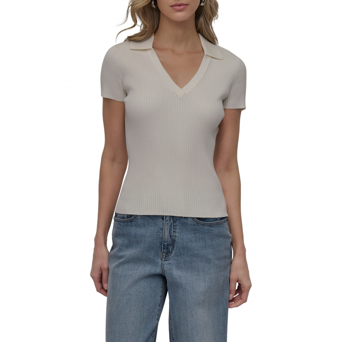 Pull à manches courtes 'Rib Polo' pour Femmes
