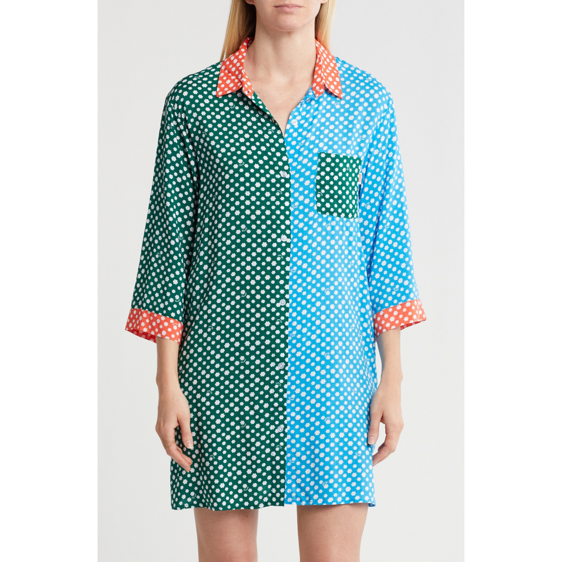 Women's 'Colorblock Button-Up' Nightdress