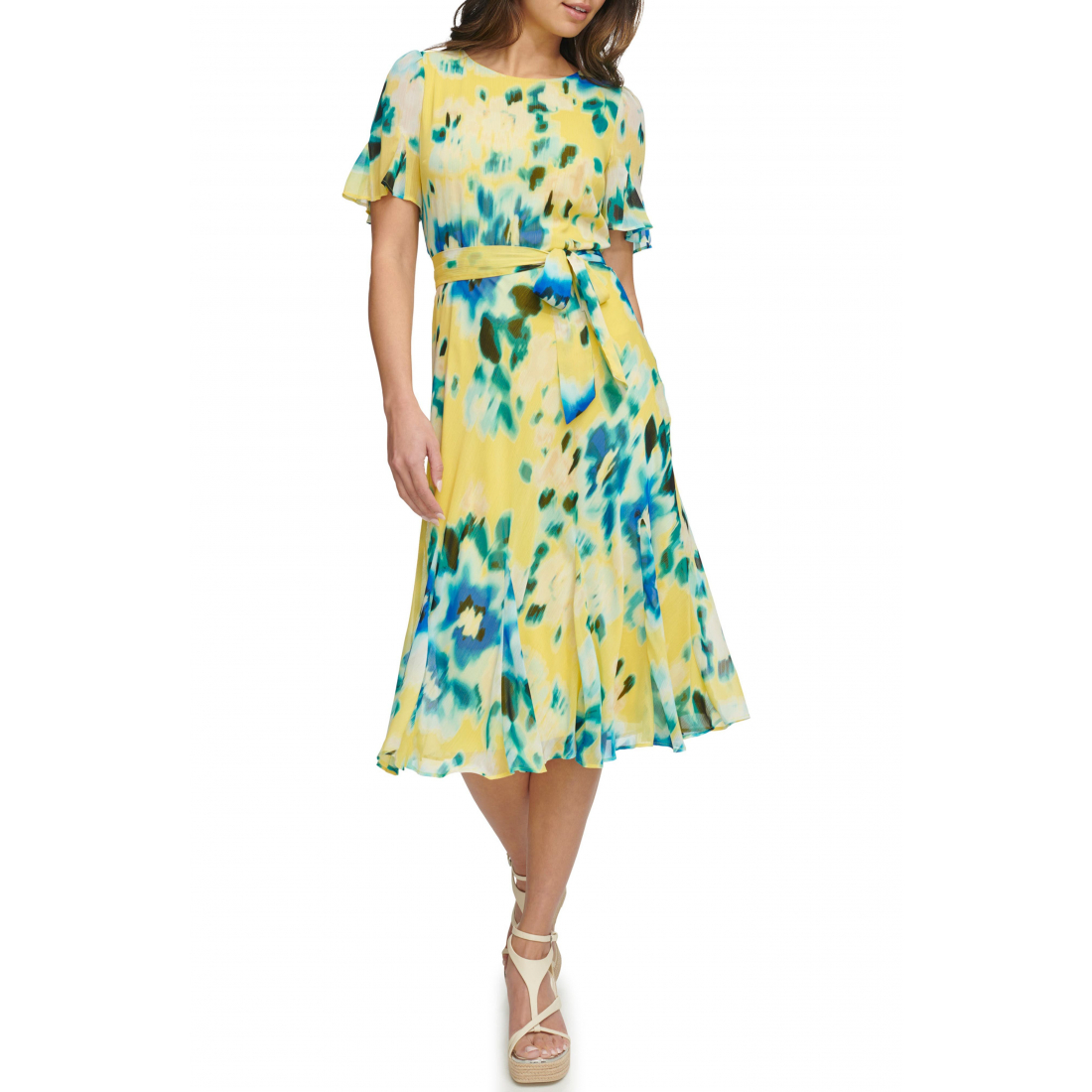 Women's 'Floral Godet Sleeve' Fit & Flare Dress