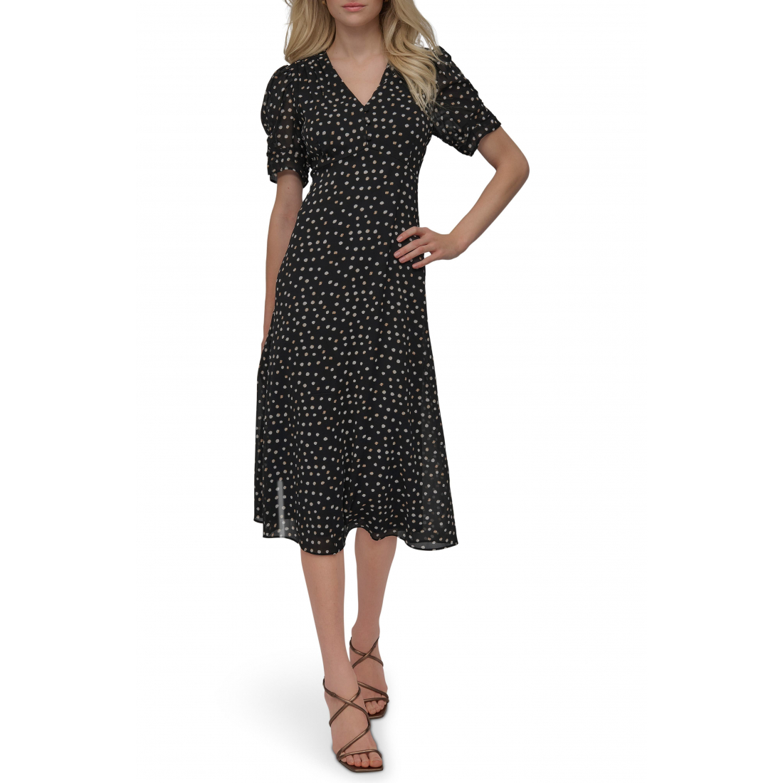 Women's 'Polka Dot V-Neck Short Sleeve' Fit & Flare Dress