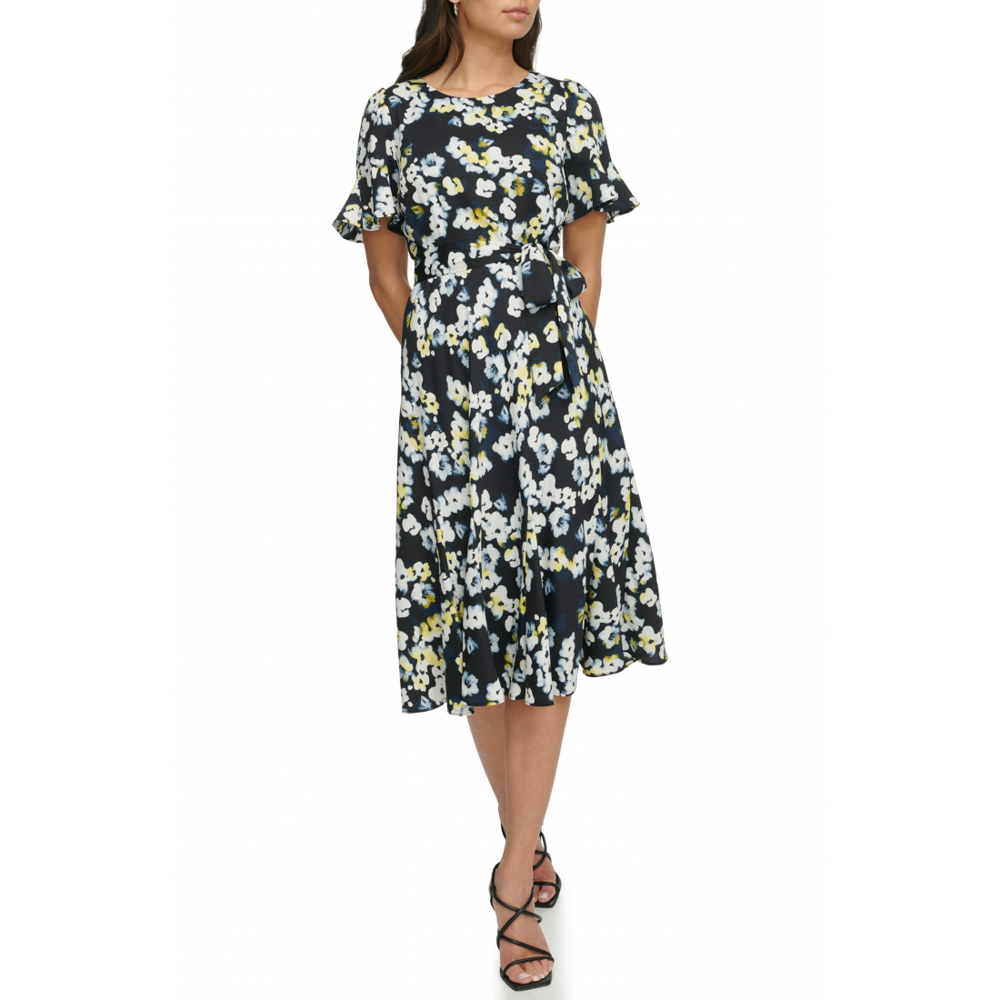 Women's 'Floral Godet Sleeve' Fit & Flare Dress