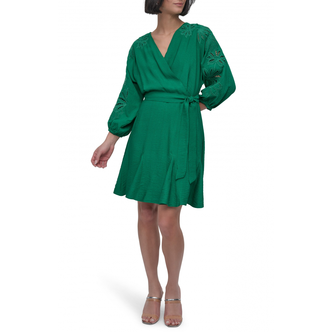 Women's 'Eyelet Long Sleeve Faux Wrap' Mini Dress