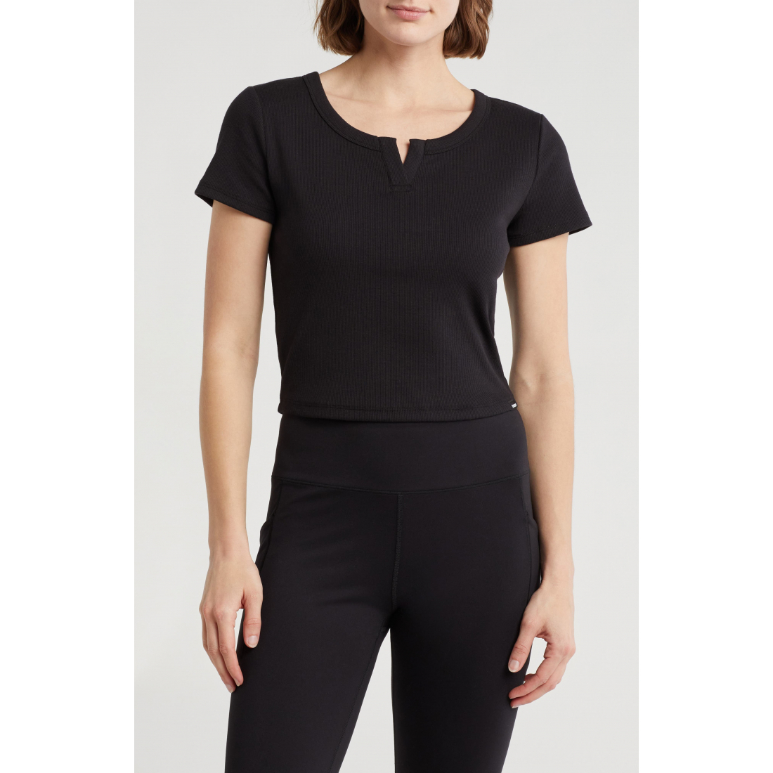 Women's 'Split Neck Rib Knit' T-Shirt