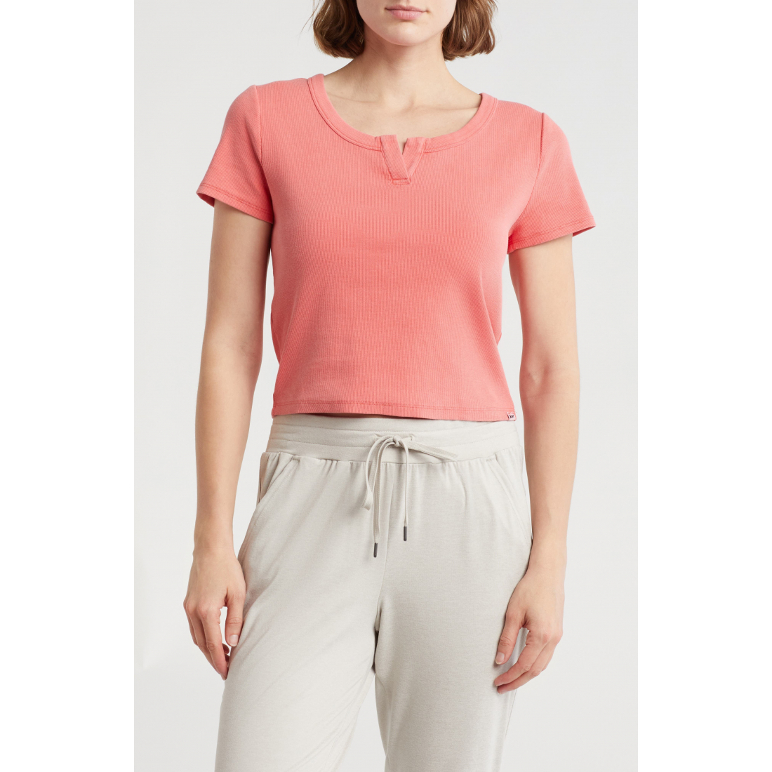 Women's 'Split Neck Rib Knit' T-Shirt
