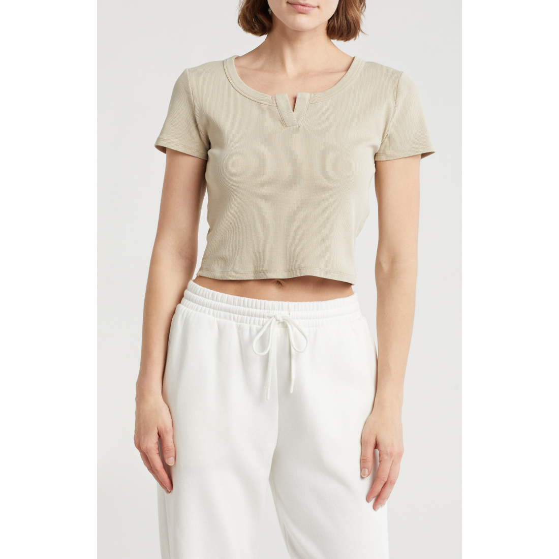 Women's 'Split Neck Rib Knit' T-Shirt