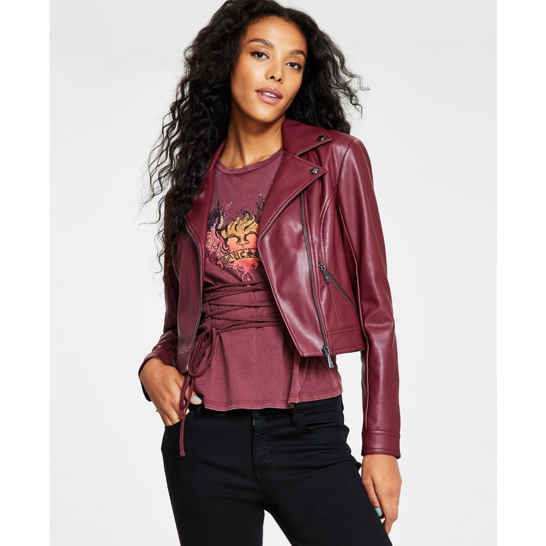 Women's 'Venom Faux-Leather Moto' Crop Jacket
