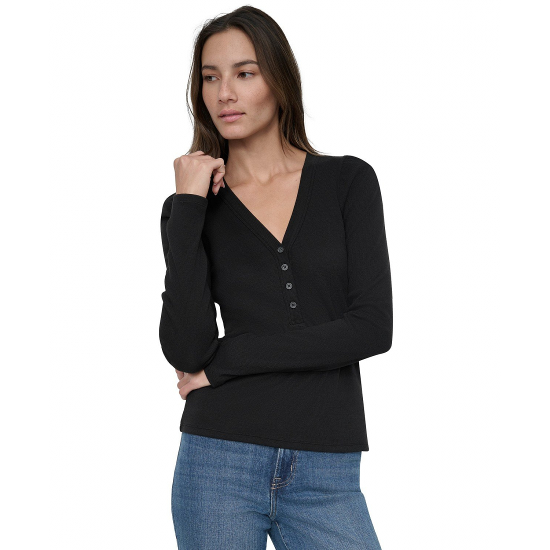 Top à manches courtes 'Gathered-Shoulder V-Neck' pour Femmes