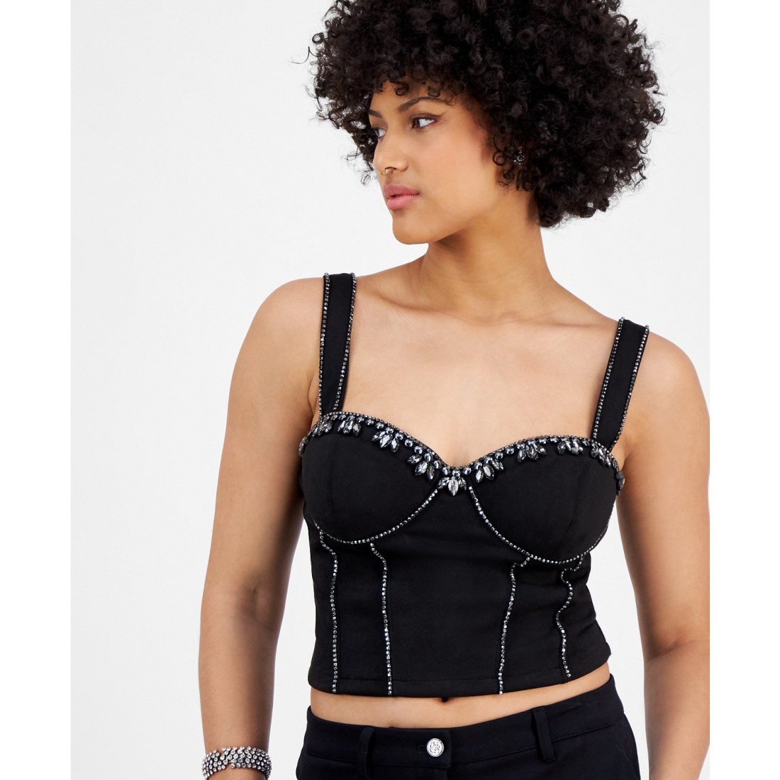 Women's 'Angelica Faux-Suede Rhinestone-Embellished Corset Top' Corset Top