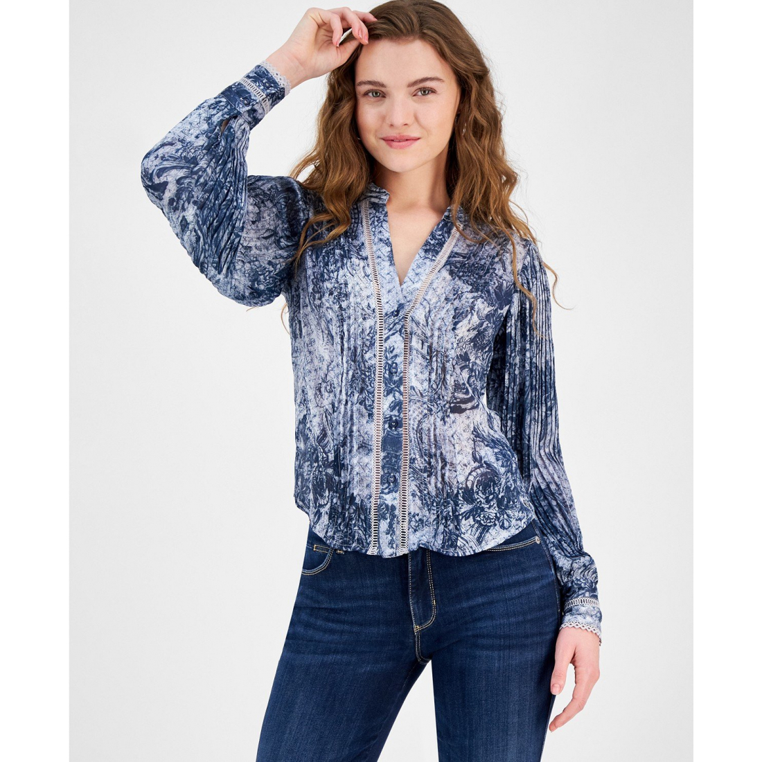 Women's 'Josette Crochet-Trim Pleated-Sleeve' Long Sleeve top