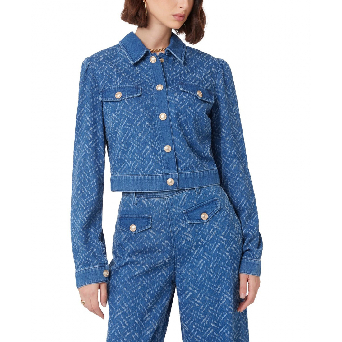 Women's 'Gilly Patterned Cropped' Denim Jacket