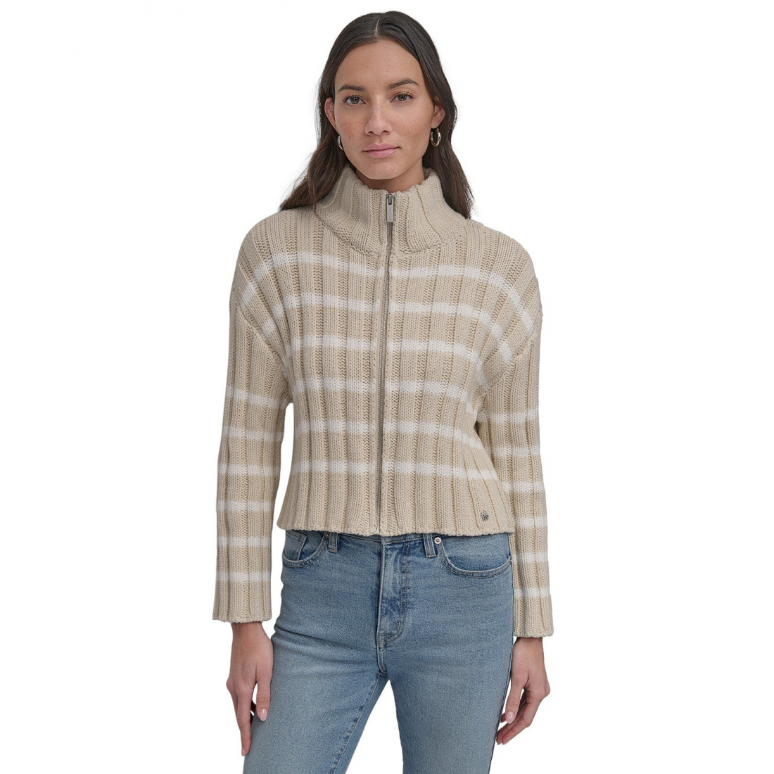 Cardigan 'Cotton Mock-Neck Zip-Up' pour Femmes