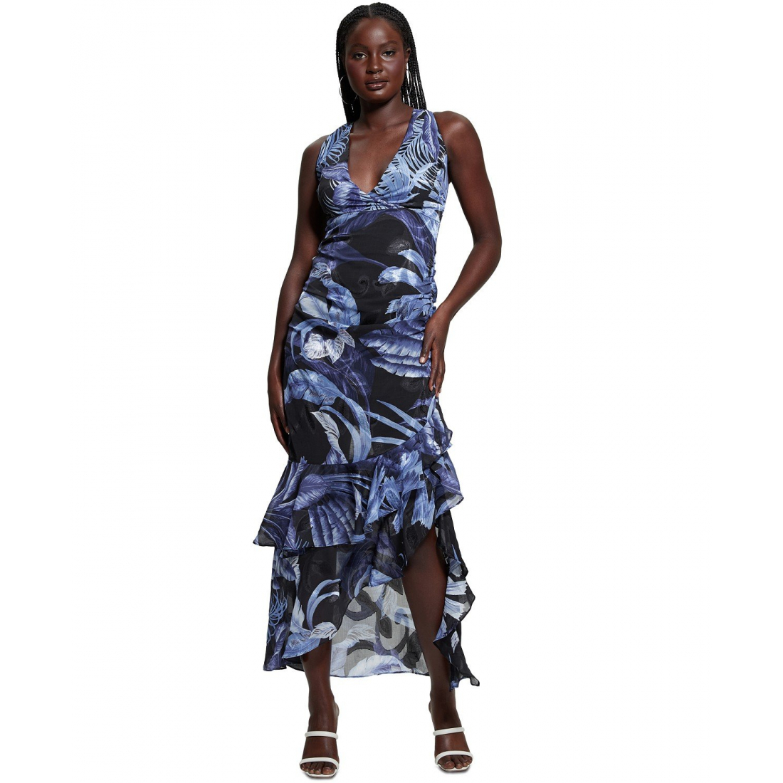 Robe maxi 'Ava Printed Mesh Ruffled' pour Femmes