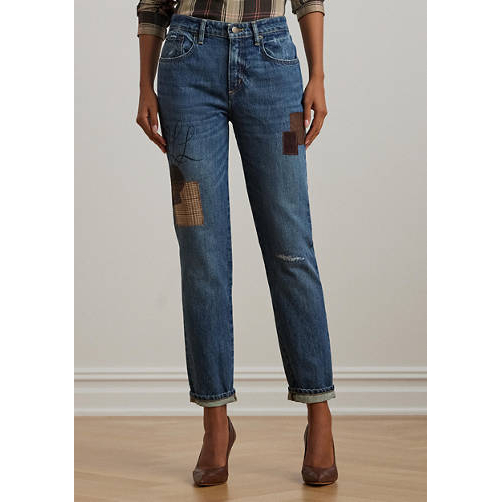 'Patchwork Boyfriend Tapered Ankle Jeans' pour Femmes