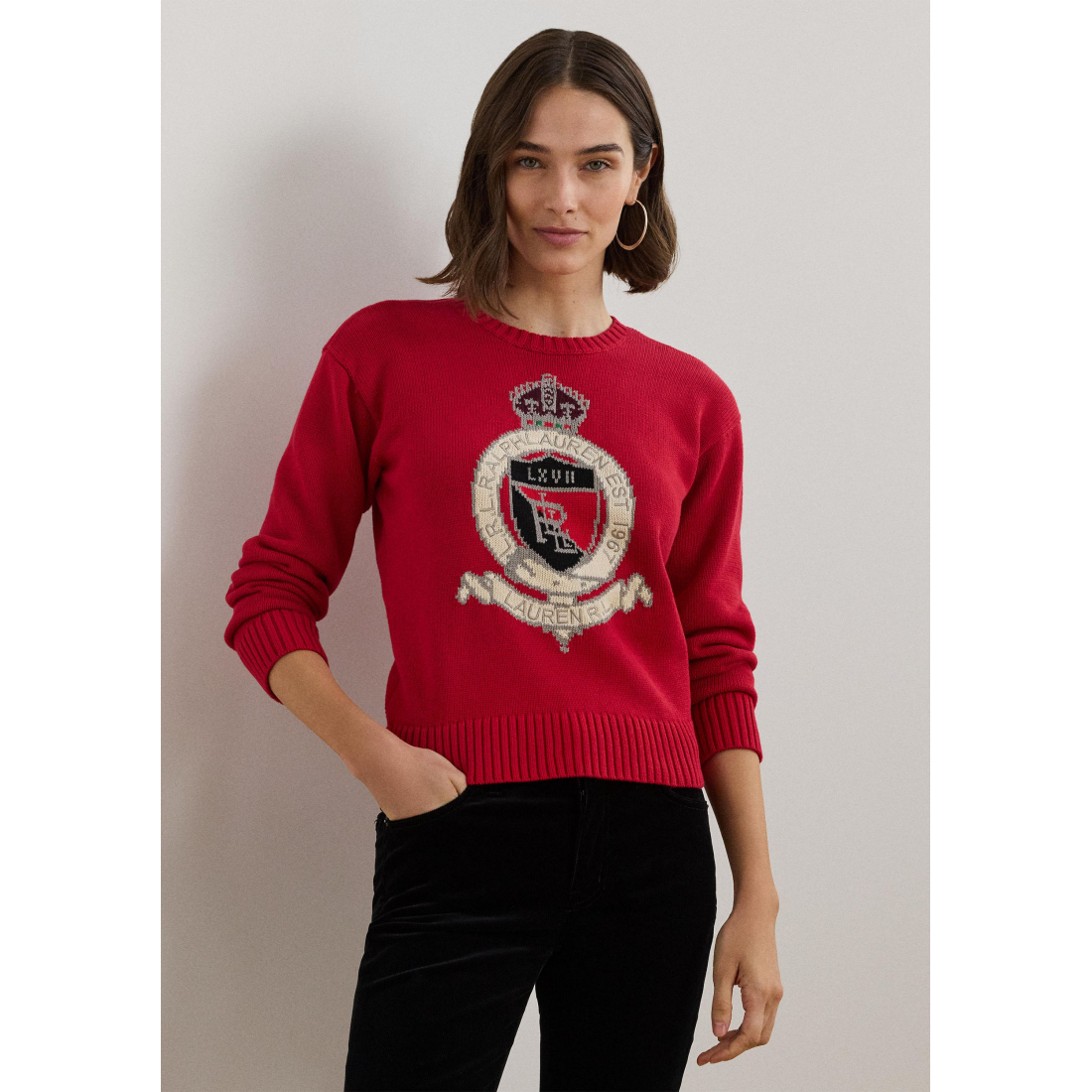 'Intarsia Knit Crest Cotton Sweater' für Damen