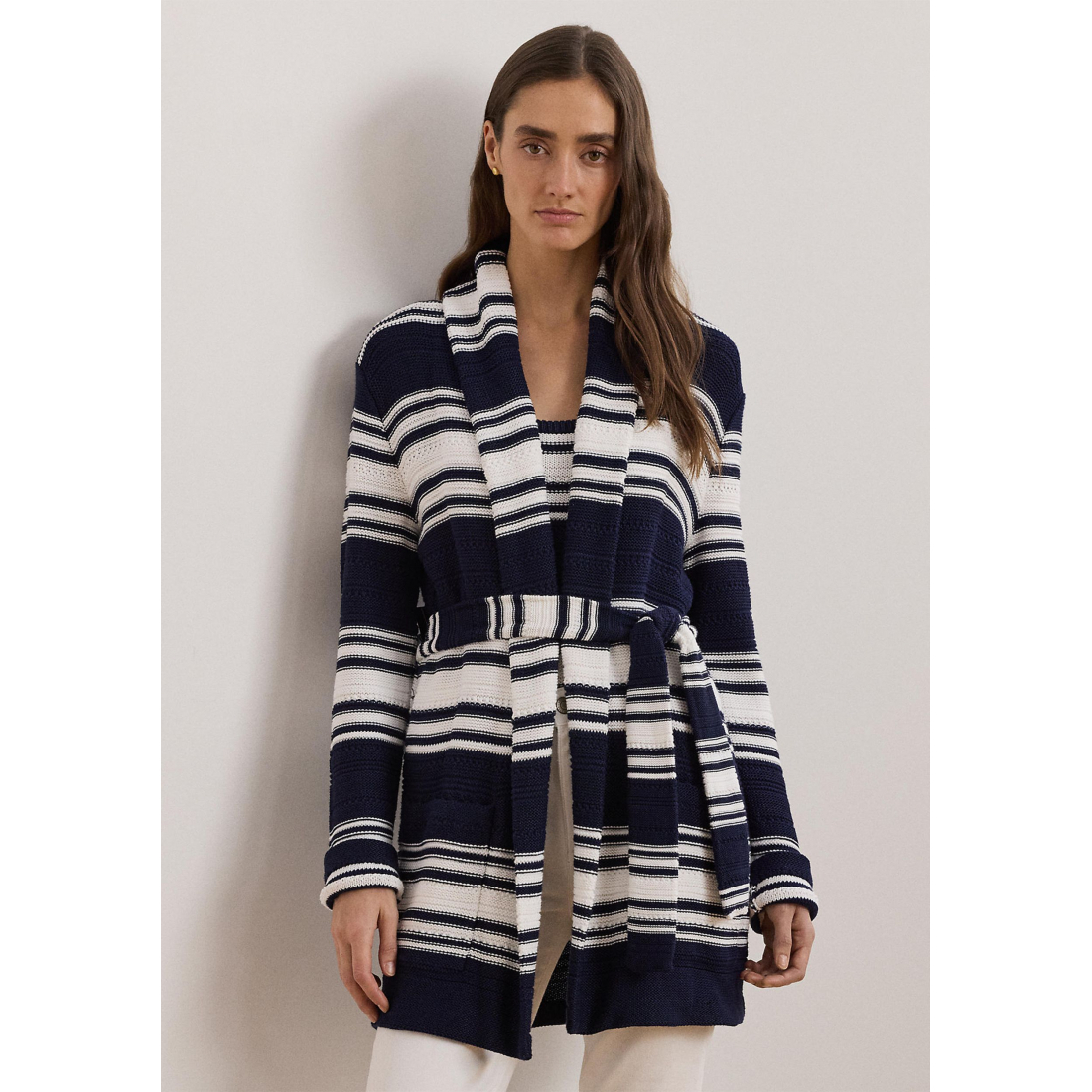 'Striped Belted Cotton Blend Cardigan' pour Femmes