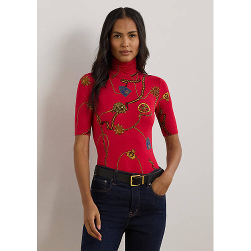 'Belting-Print Stretch Jersey Turtleneck' pour Femmes