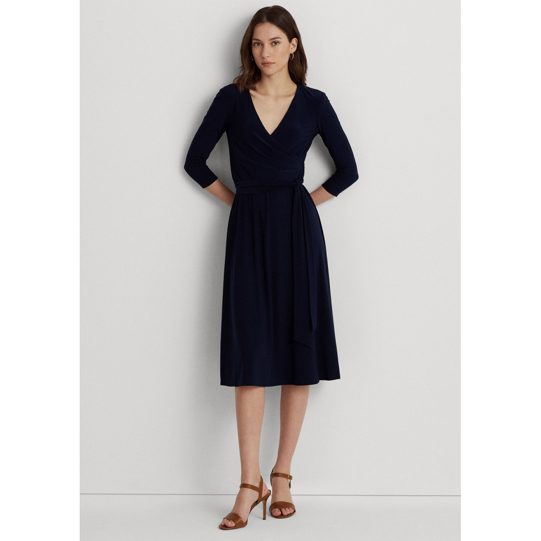 'Wrap Front V-Neck' Midi Kleid für Damen