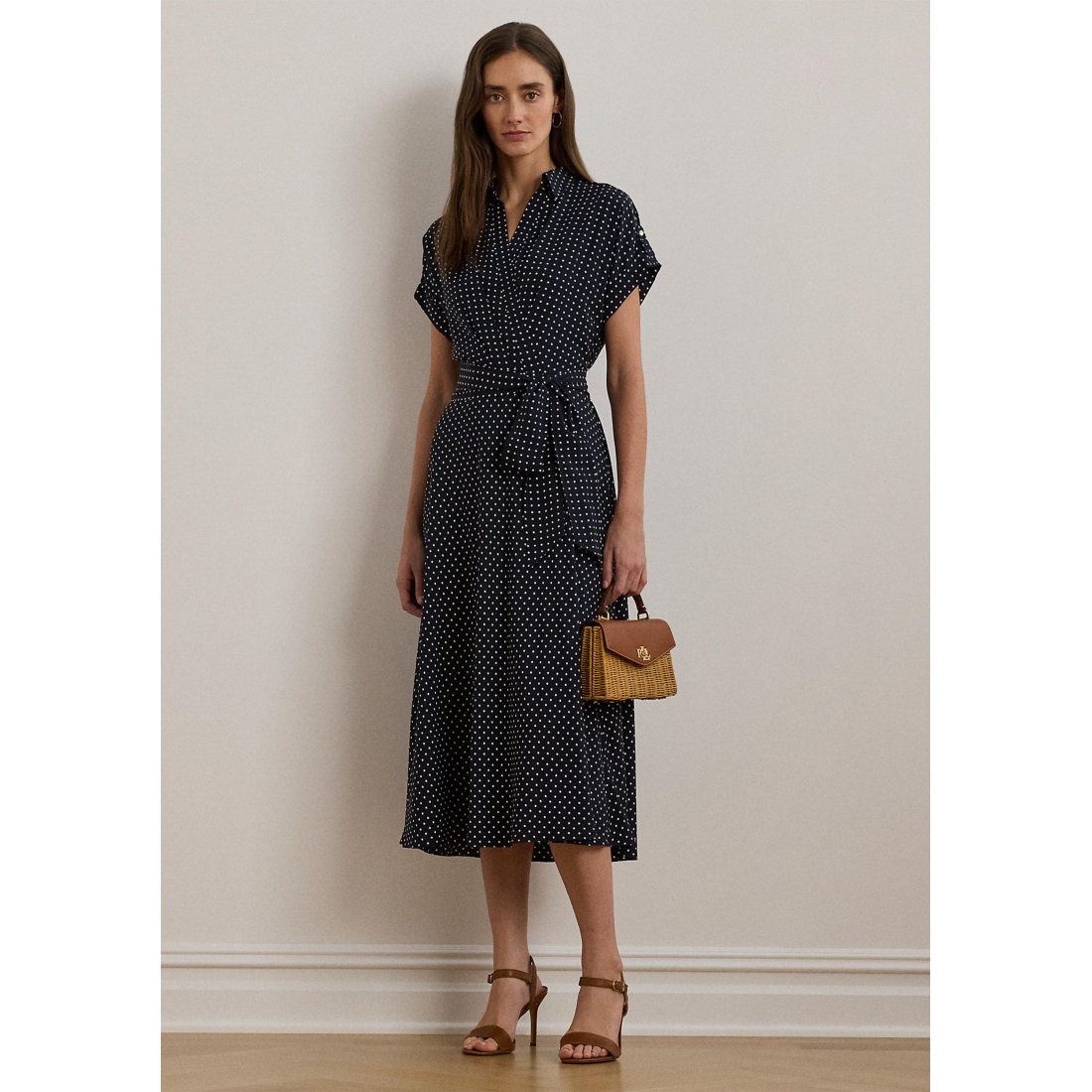 'Polka Dot Belted Crepe Dress' pour Femmes