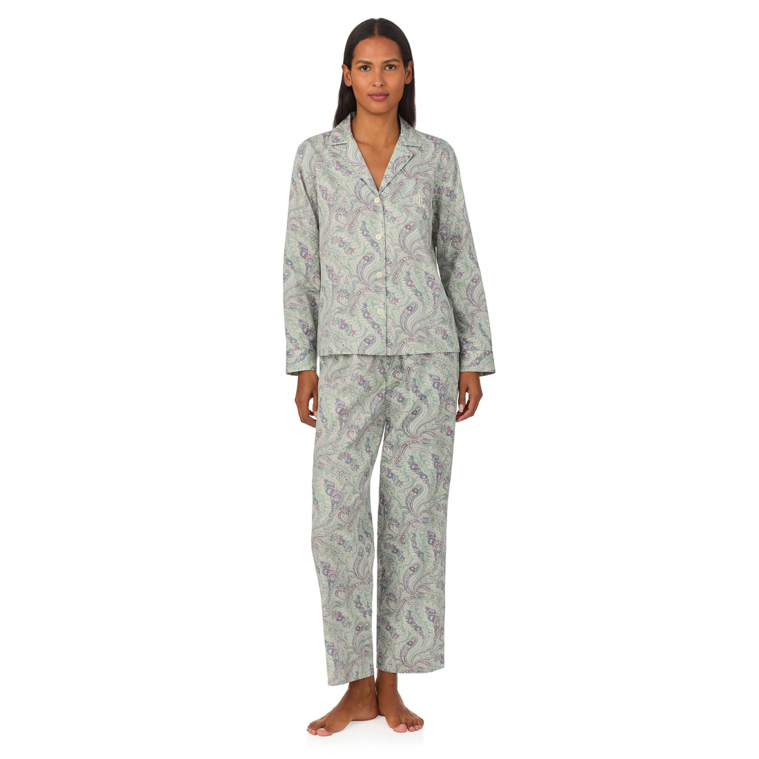 'Long Sleeve Notch Collar Long Pant Pajama Set' pour Femmes