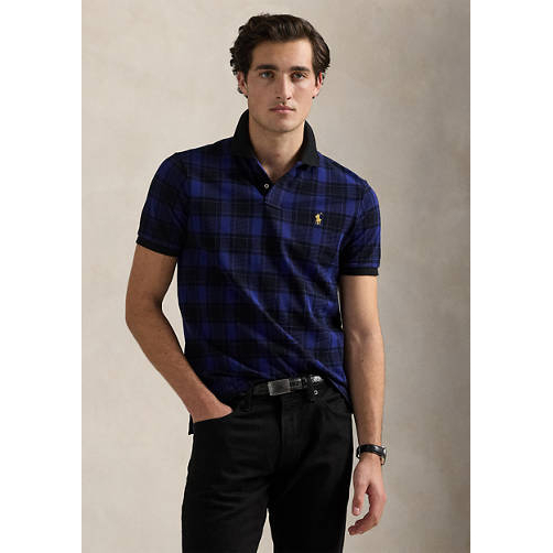 'Custom Slim Fit Plaid Mesh Polo Shirt' pour Hommes