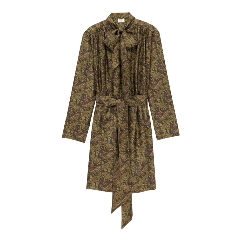 Women's 'Paisley Twill Pussy Bow' Long-Sleeved Dress