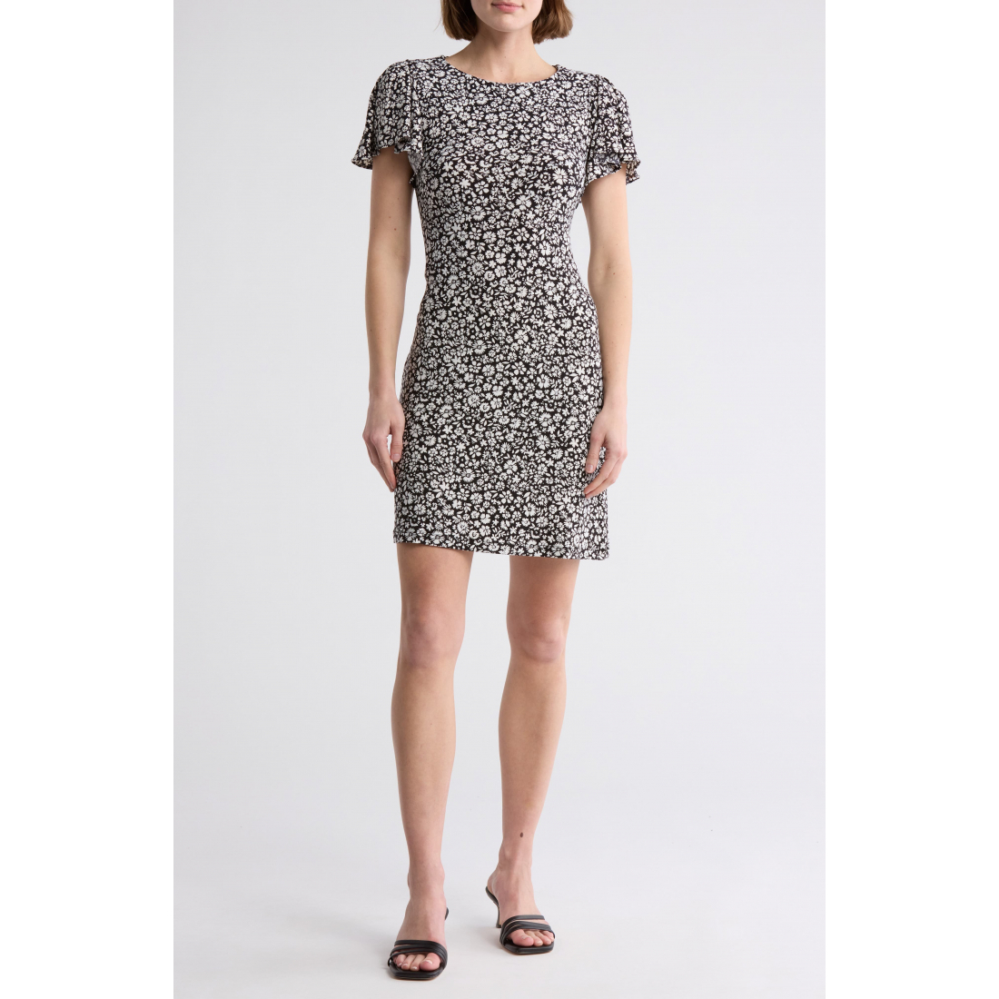 'Floral Flutter Sleeve Jersey Shift' Mini Kleid für Damen