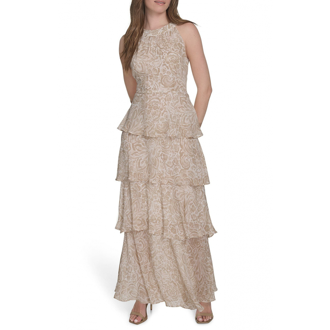 'Floral Halter Neck Tiered Chiffon' Maxi Kleid für Damen