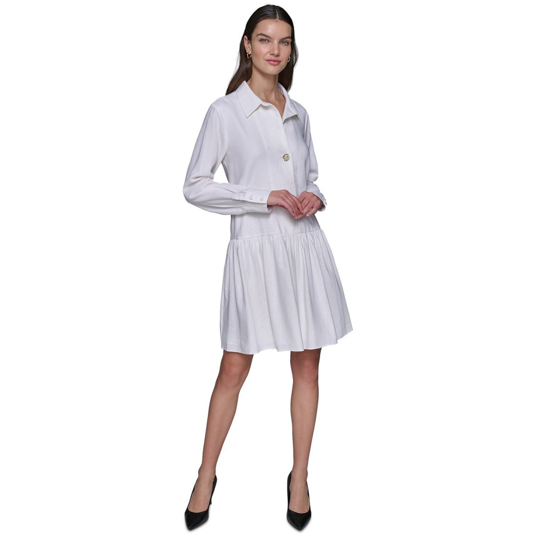 Robe chemise 'Collared Drop-Waist Long-Sleeve' pour Femmes