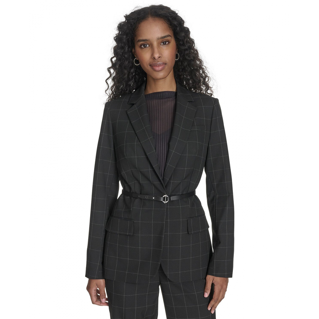 Women's 'Windowpane-Print Belted' Blazer