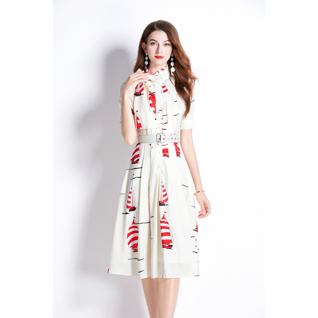 Robe ajustée et évasée 'Slim-Fit Flattering Sailing French' pour Femmes