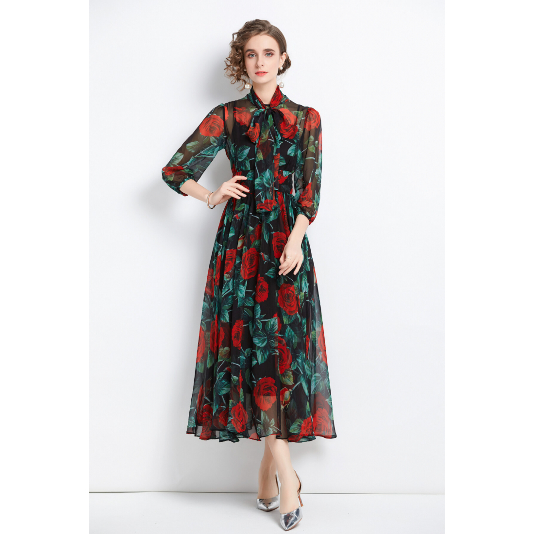 Robe 'Vacation-Style Flowy Chiffon Floral' pour Femmes