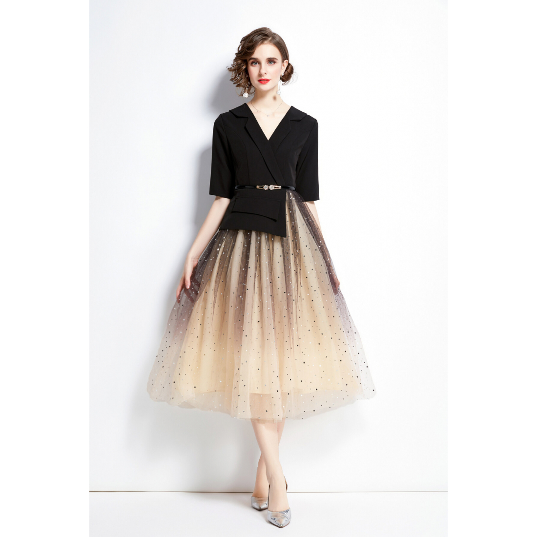 'Niche Faux Two-Piece Look Mesh' Kleid für Damen