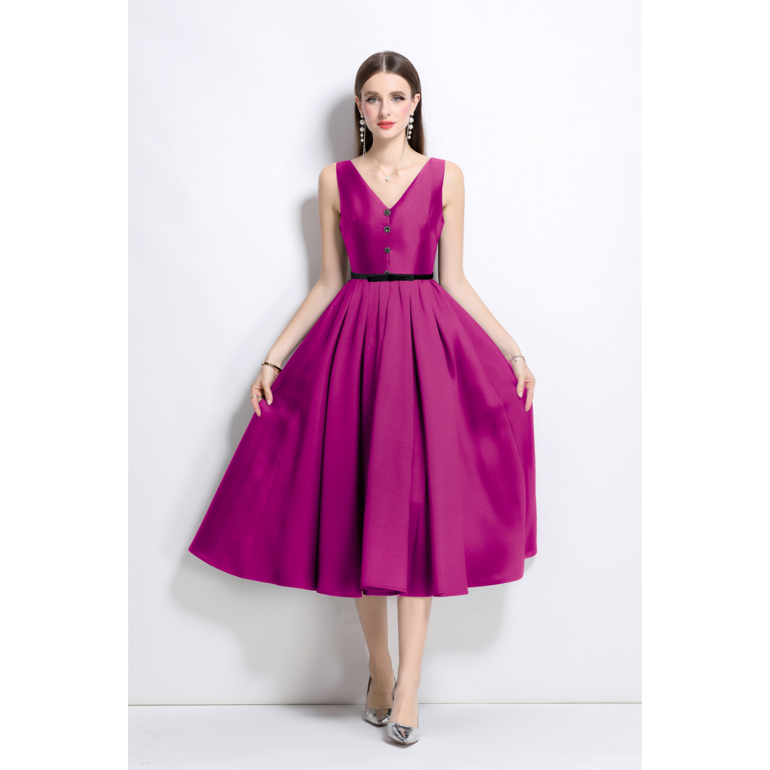 'French Elegant Fitted Waist V-Neck' Mini Kleid für Damen