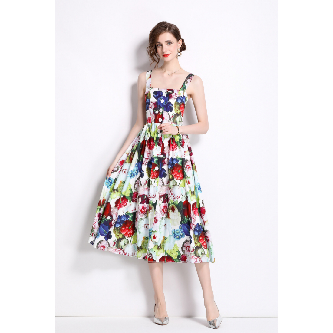 Robe Midi 'Spaghetti Strap Backless Sleeveless Flared' pour Femmes