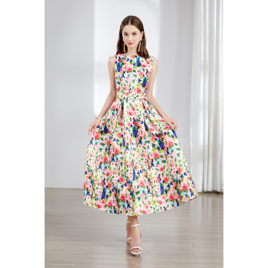 Robe A-line 'Sleeveless High-Waisted Fit-and-Flare' pour Femmes