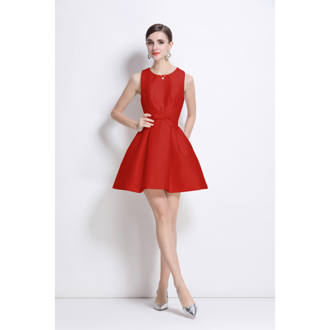 Robe 'Ruffled Short-Sleeve Waist Tie Butterfly Silhouette' pour Femmes