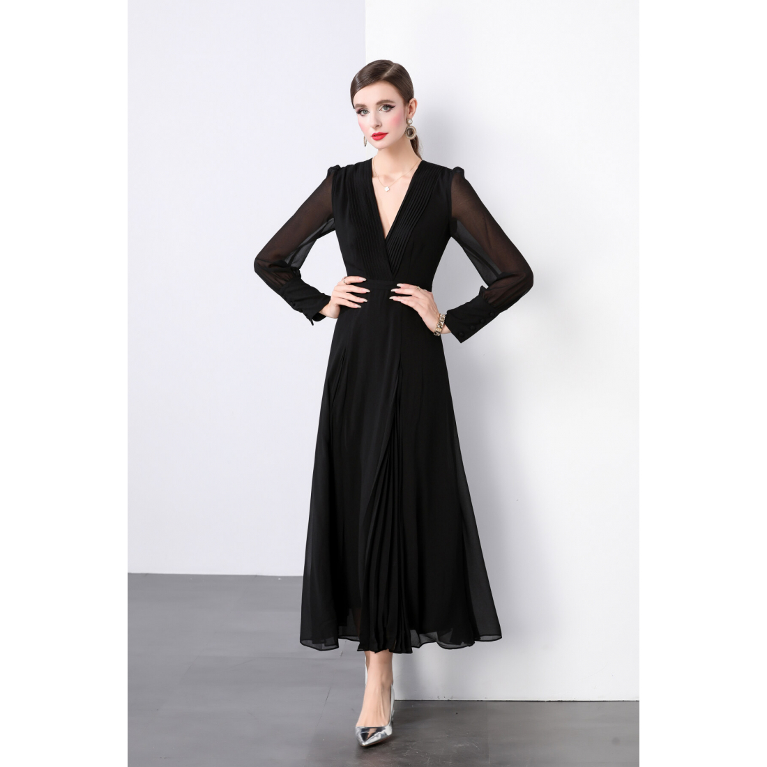 Robe maxi 'Ruched Waist V-Neck' pour Femmes