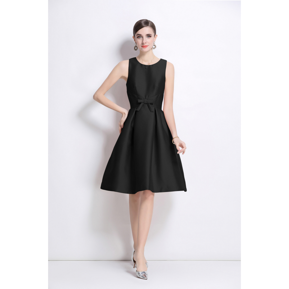 Robe Midi 'Bowknot Satin Fitted' pour Femmes