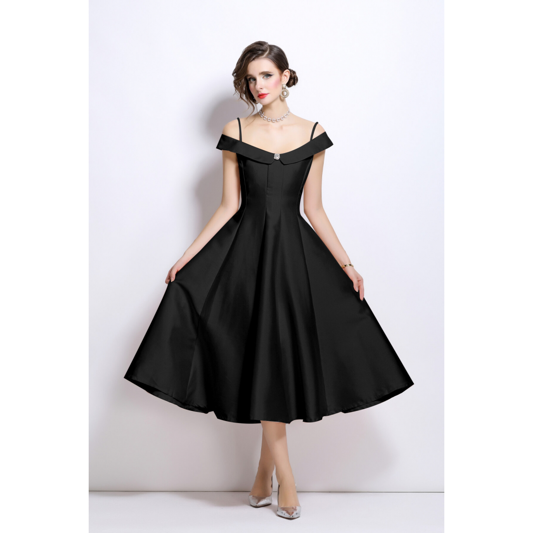 Robe de soirée 'Off-Shoulder Spaghetti Strap Waist-Cinching' pour Femmes