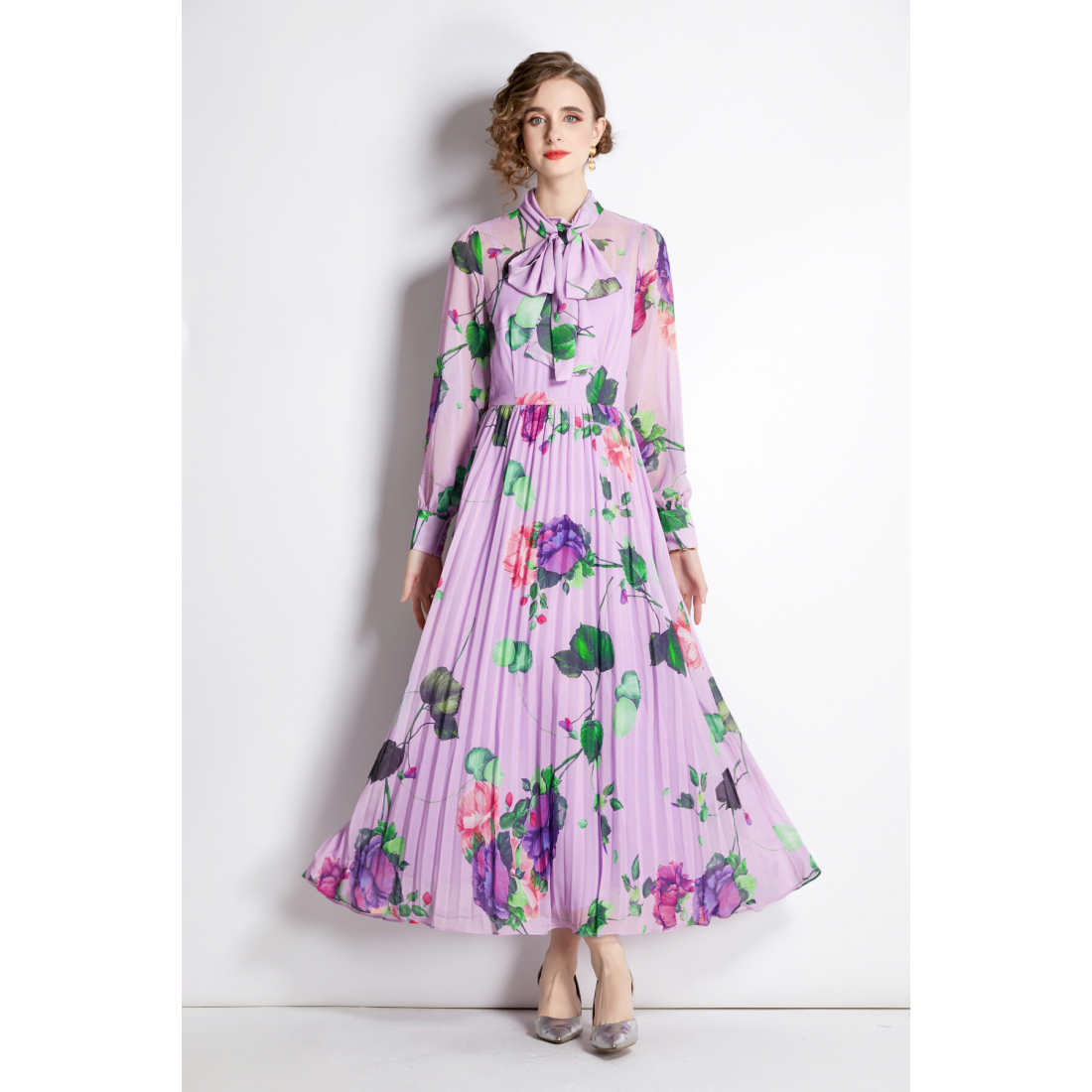 Robe maxi 'Niche Floral Ankle-Length Pleated' pour Femmes