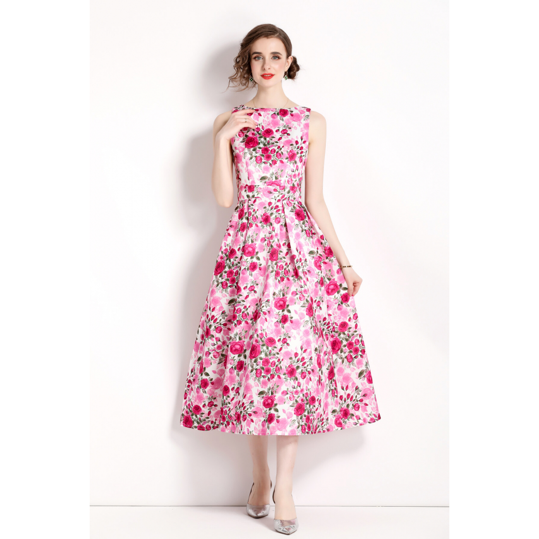 Robe Midi 'Slim-Fit Floral Shirt' pour Femmes