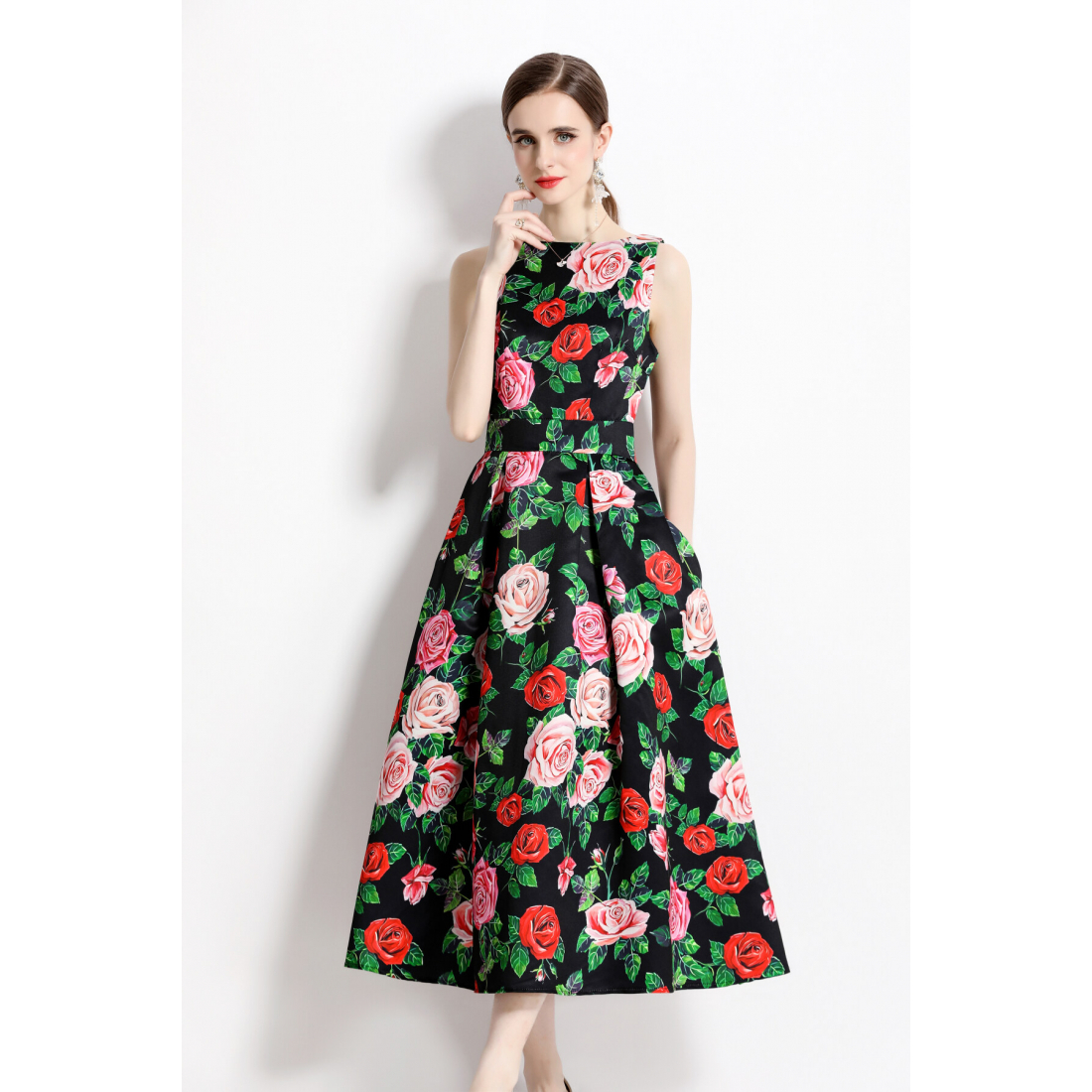 Robe A-line 'Sleeveless High-Waist Fitted' pour Femmes