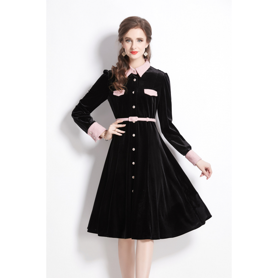 Robe Midi 'Velvet Slim-Fit Polo Shirt' pour Femmes
