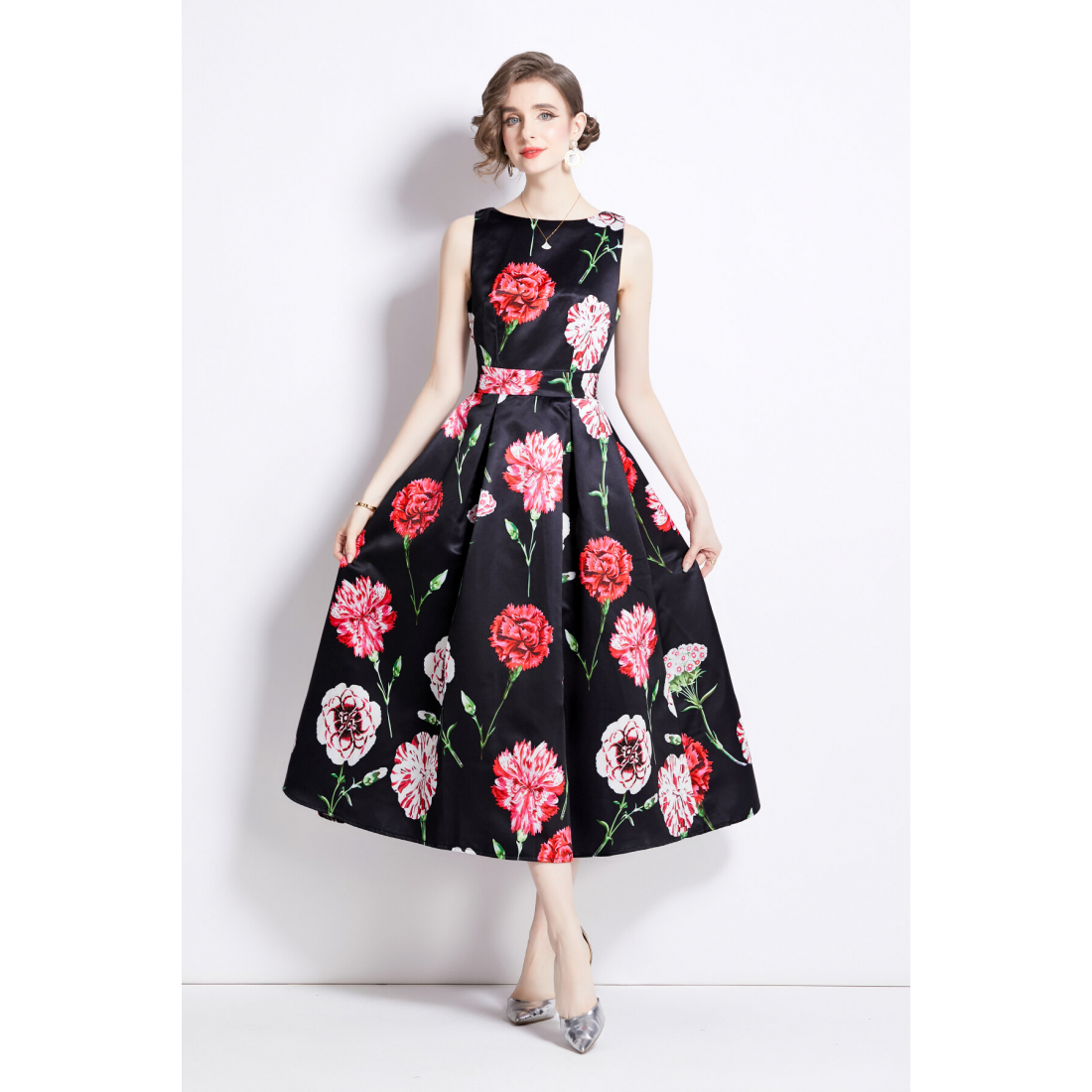 Robe A-line 'Sleeveless High-Waist Tailored Fit-and-Flare' pour Femmes