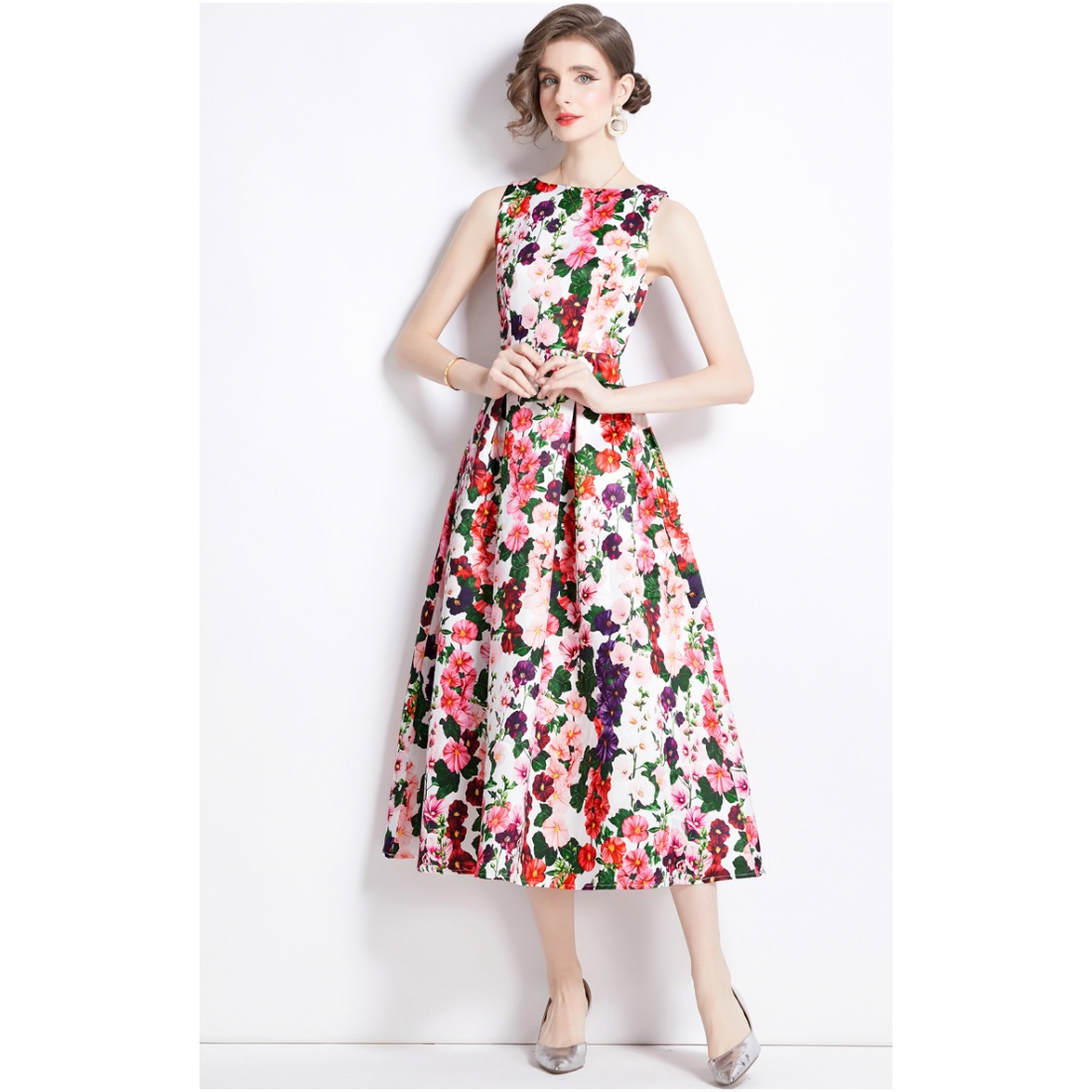 Robe A-line 'Sleeveless High-Waist Tailored Fit-and-Flare' pour Femmes